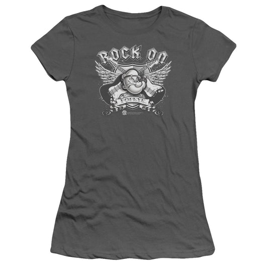 Popeye Rock On Junior Sheer Cap Sleeve Womens T Shirt Charcoal