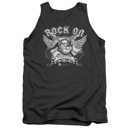 Popeye Rock On Mens Tank Top Shirt Charcoal