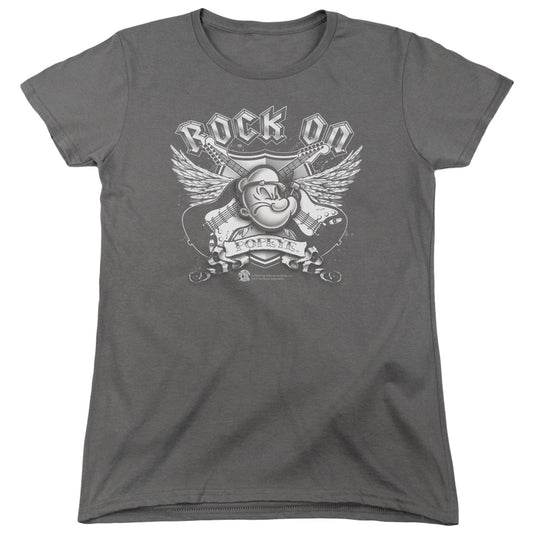 Popeye Rock On Womens T Shirt Charcoal