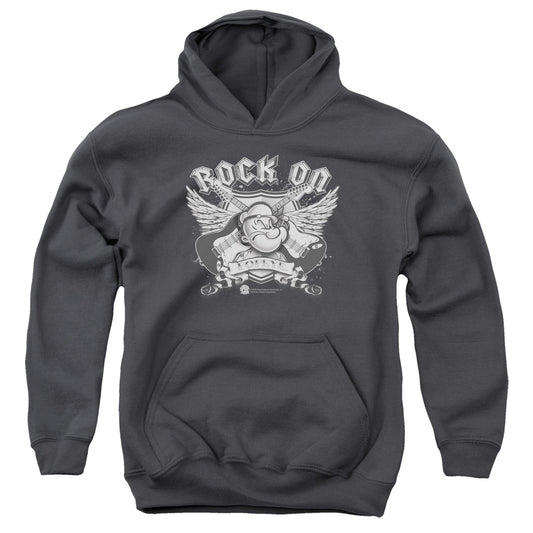 Popeye Rock On Kids Youth Hoodie Charcoal