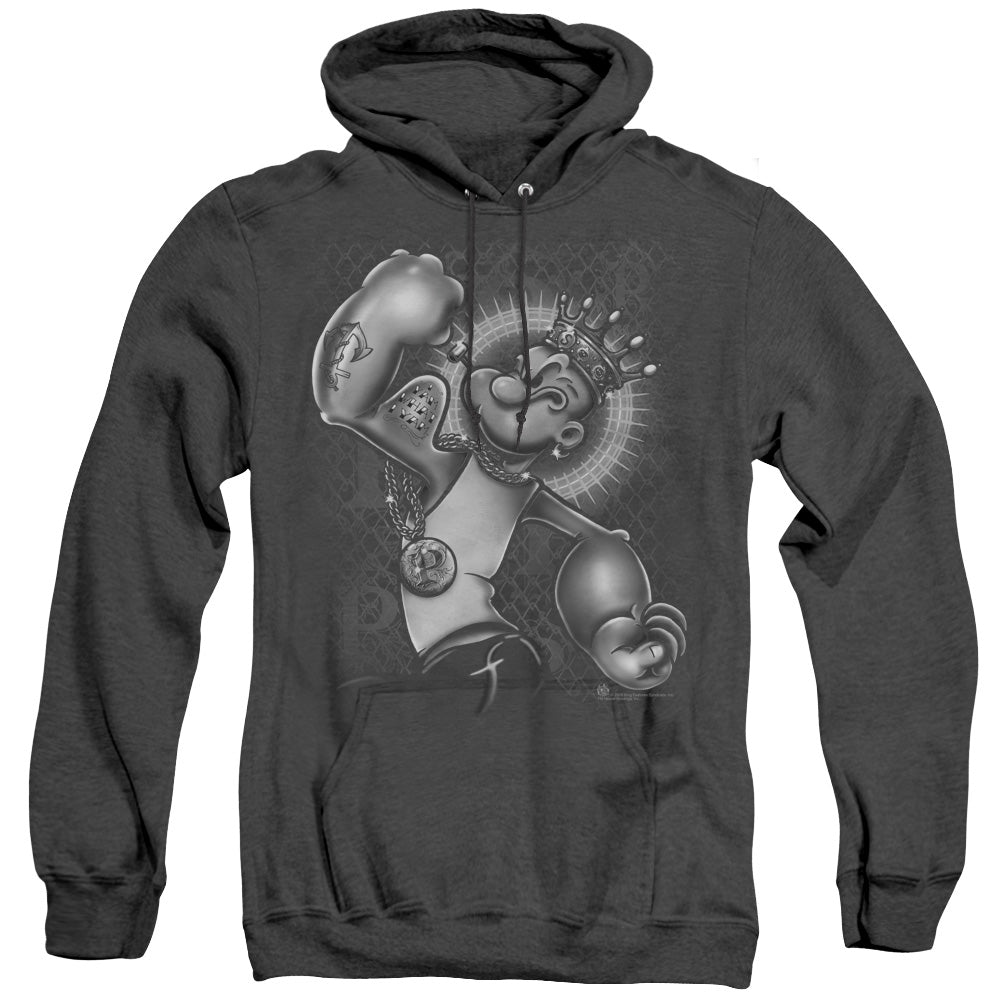 Popeye Spinach King Heather Mens Hoodie Black