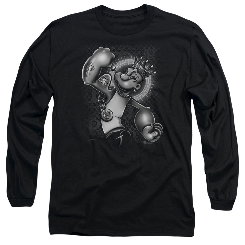 Popeye Spinach King Mens Long Sleeve Shirt Black