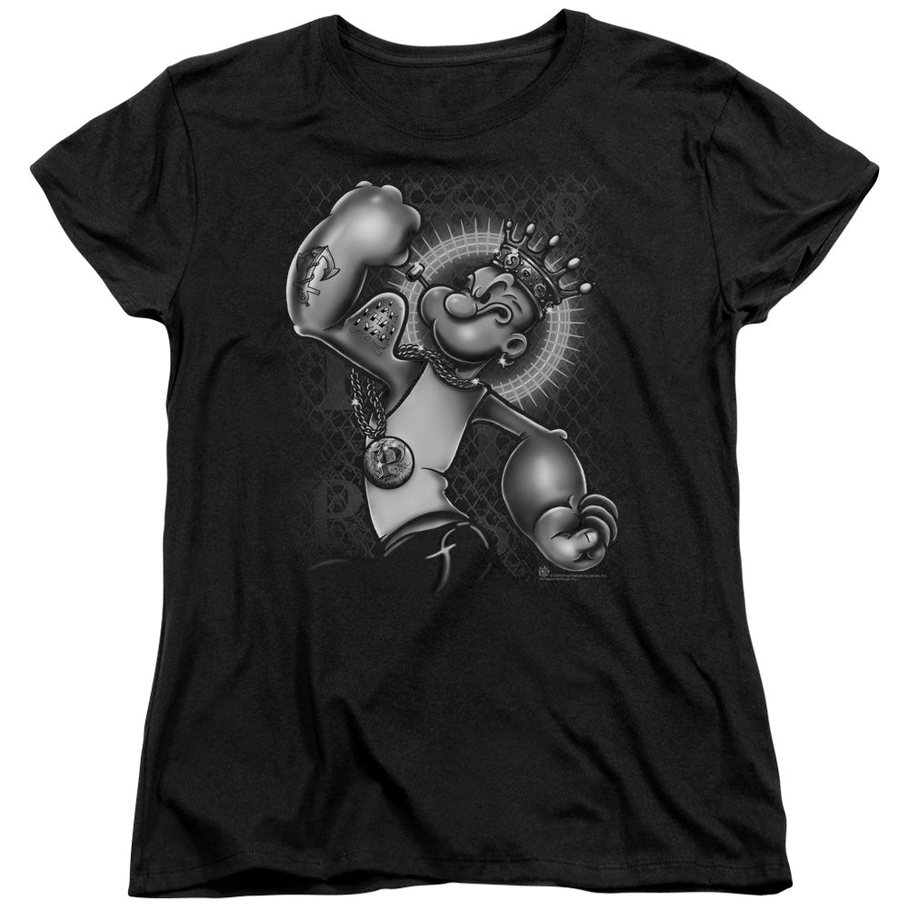 Popeye Spinach King Womens T Shirt Black