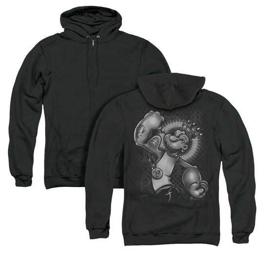 Popeye Spinach King Back Print Zipper Mens Hoodie Black