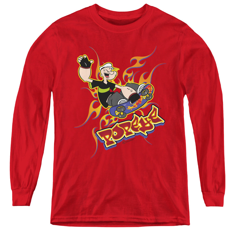 Popeye Get Air Long Sleeve Kids Youth T Shirt Red