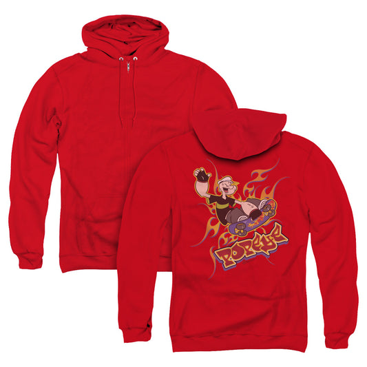 Popeye Get Air Back Print Zipper Mens Hoodie Red