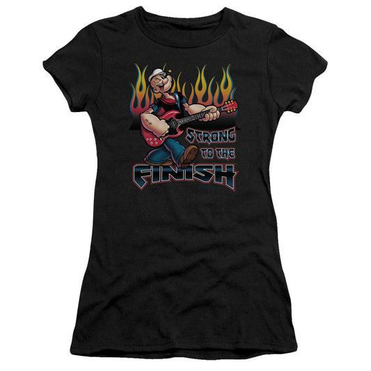 Popeye Rocks Junior Sheer Cap Sleeve Womens T Shirt Black