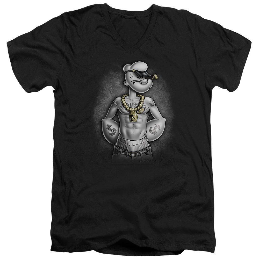 Popeye Hardcore S S Adult V Neck Black