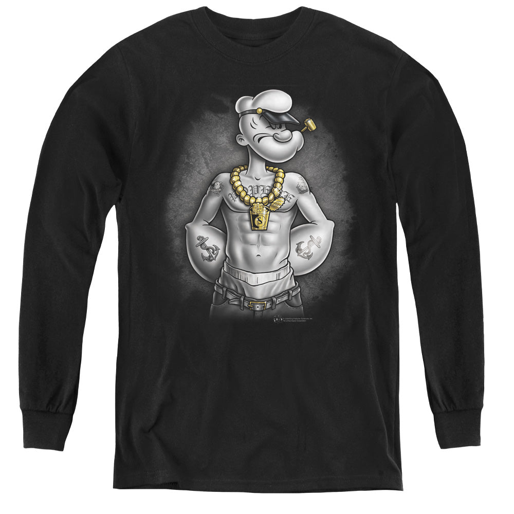 Popeye Hardcore Long Sleeve Kids Youth T Shirt Black