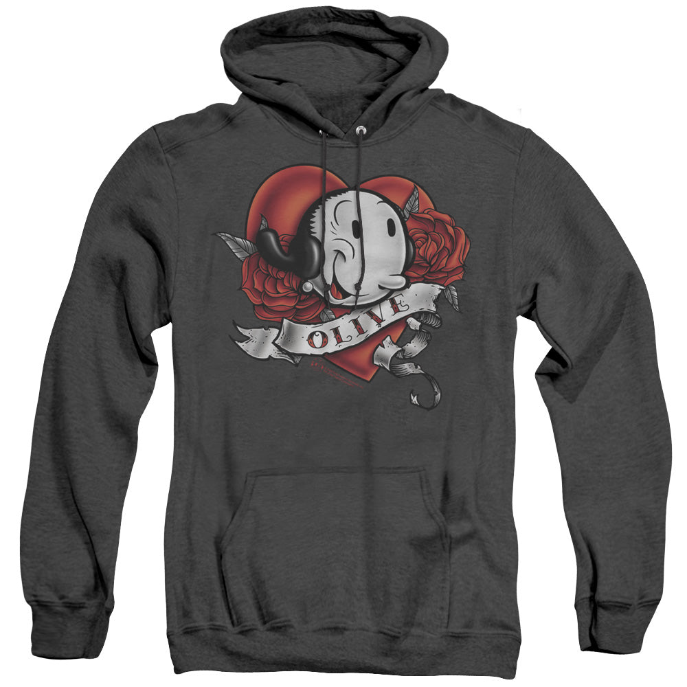 Popeye Olive Tattoo Heather Mens Hoodie Black