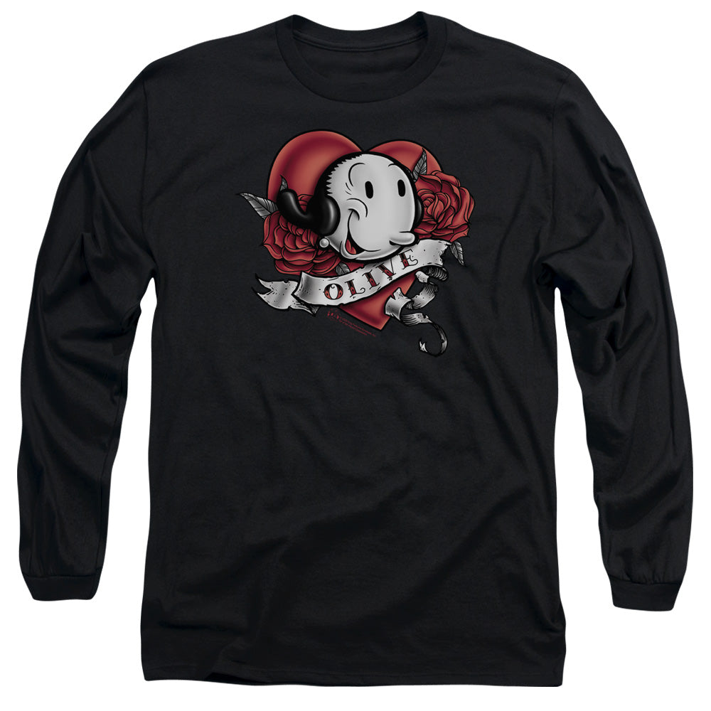 Popeye Olive Tattoo Mens Long Sleeve Shirt Black