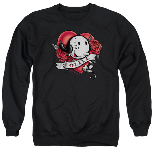 Popeye Olive Tattoo Mens Crewneck Sweatshirt Black