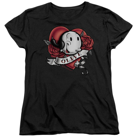 Popeye Olive Tattoo Womens T Shirt Black