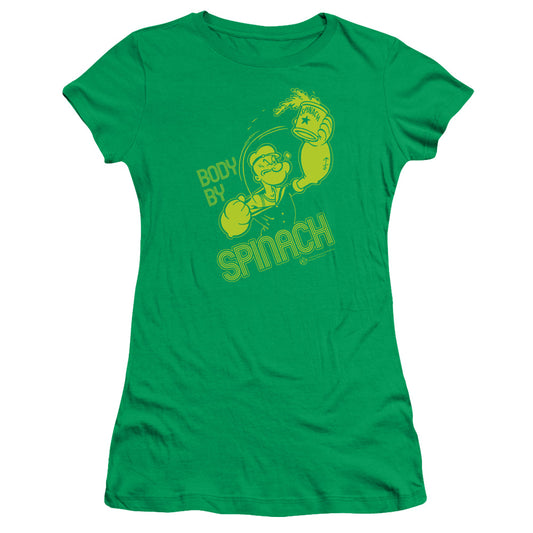 Popeye Body By Spinach Junior Sheer Cap Sleeve Womens T Shirt Kelly Green