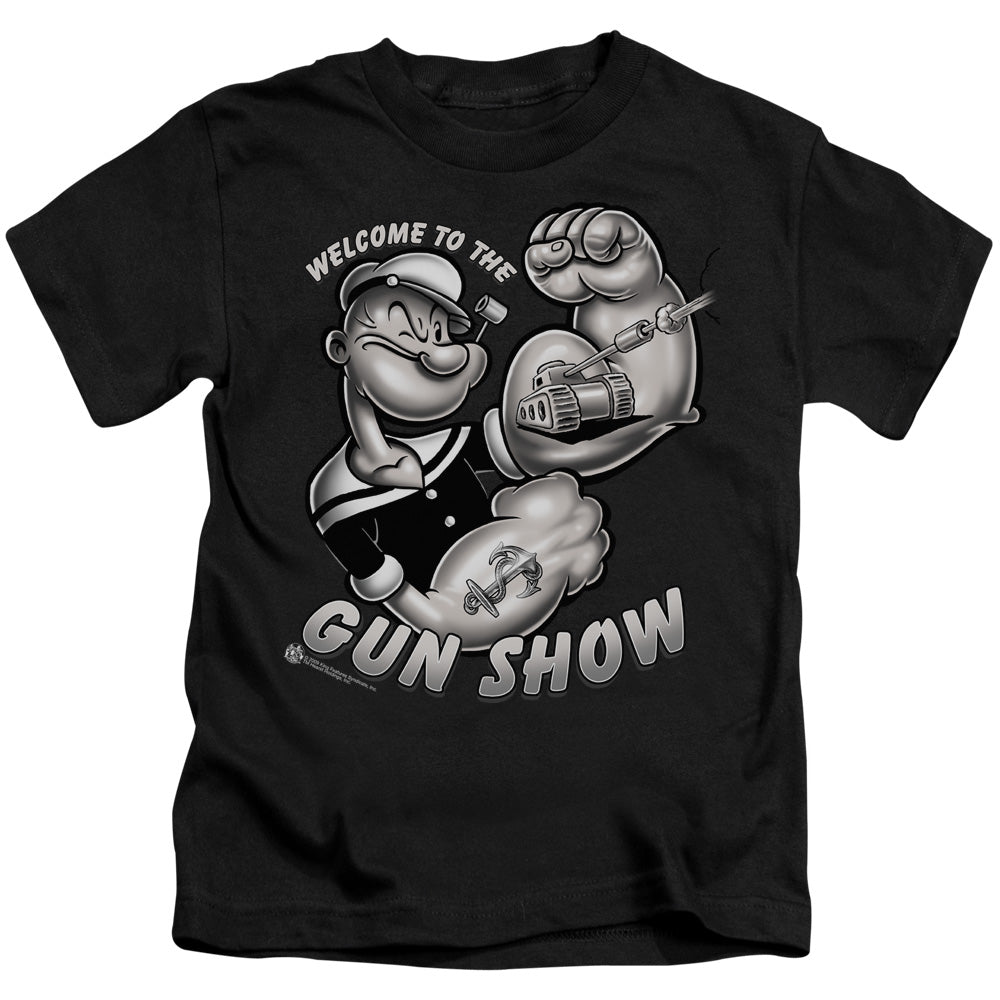 Popeye Gun Show Juvenile Kids Youth T Shirt Black