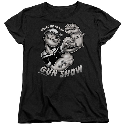 Popeye Gun Show Womens T Shirt Black