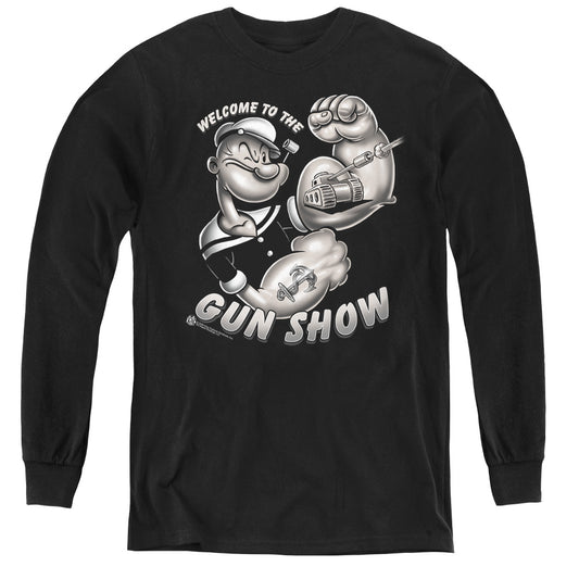 Popeye Gun Show Long Sleeve Kids Youth T Shirt Black