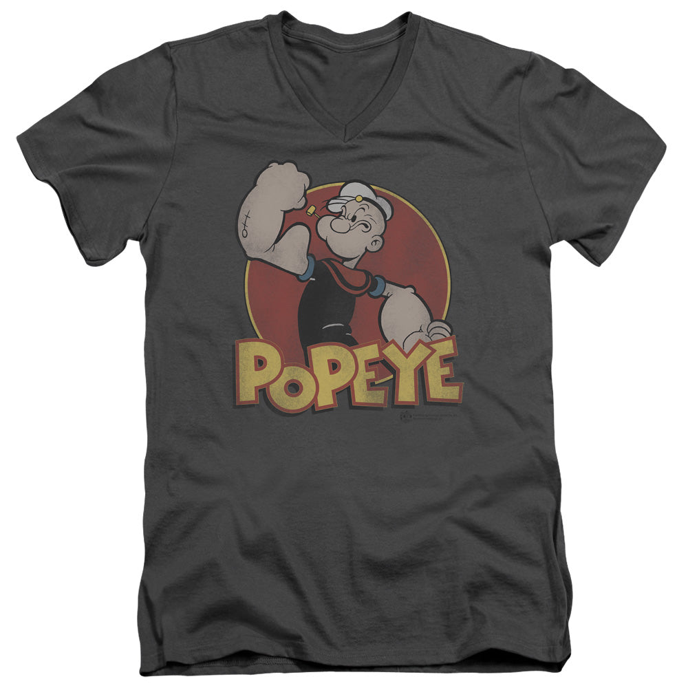 Popeye Retro Ring S S Adult V Neck Charcoal