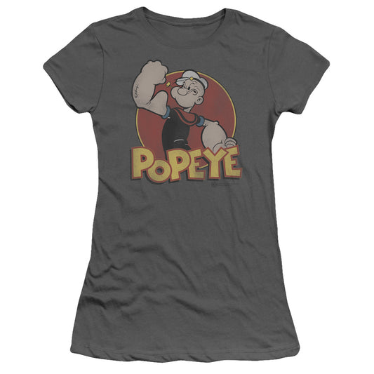 Popeye Retro Ring Junior Sheer Cap Sleeve Womens T Shirt Charcoal