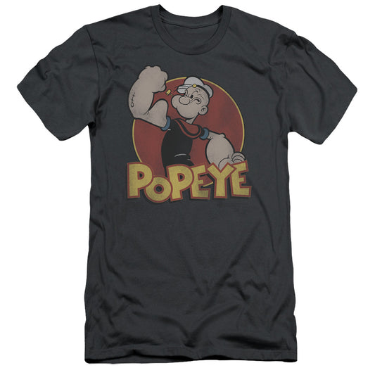 Popeye Retro Ring Slim Fit Mens T Shirt Charcoal