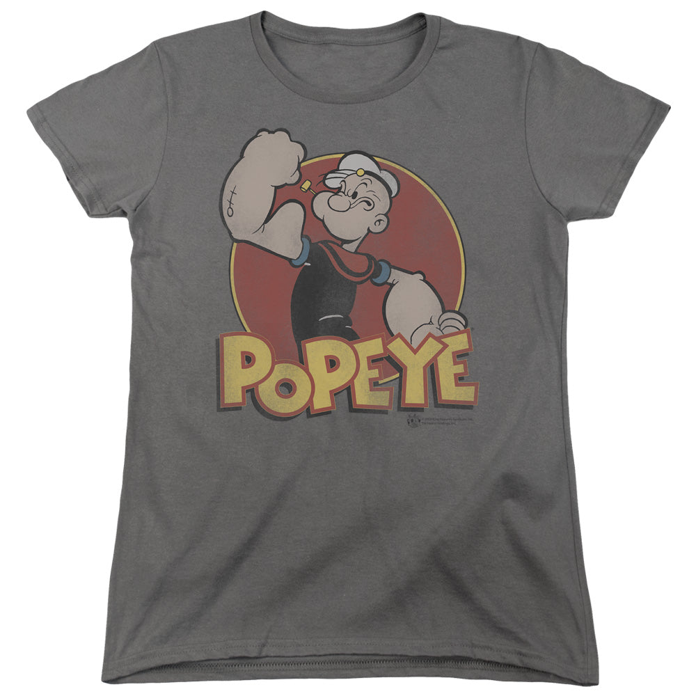 Popeye Retro Ring Womens T Shirt Charcoal