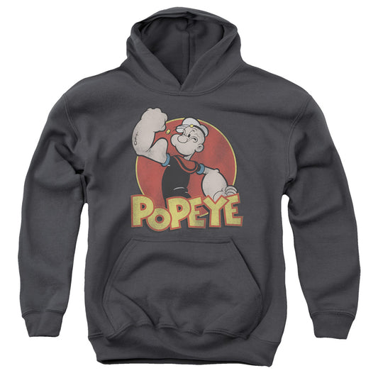 Popeye Retro Ring Kids Youth Hoodie Charcoal