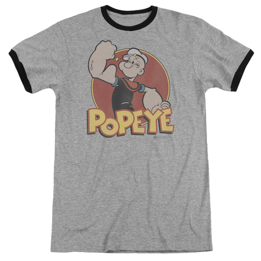 Popeye Retro Ring Heather Ringer Mens T Shirt Heather Black