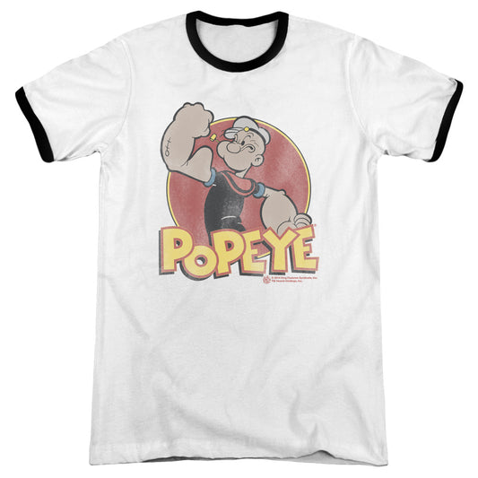 Popeye Retro Ring Heather Ringer Mens T Shirt White Black