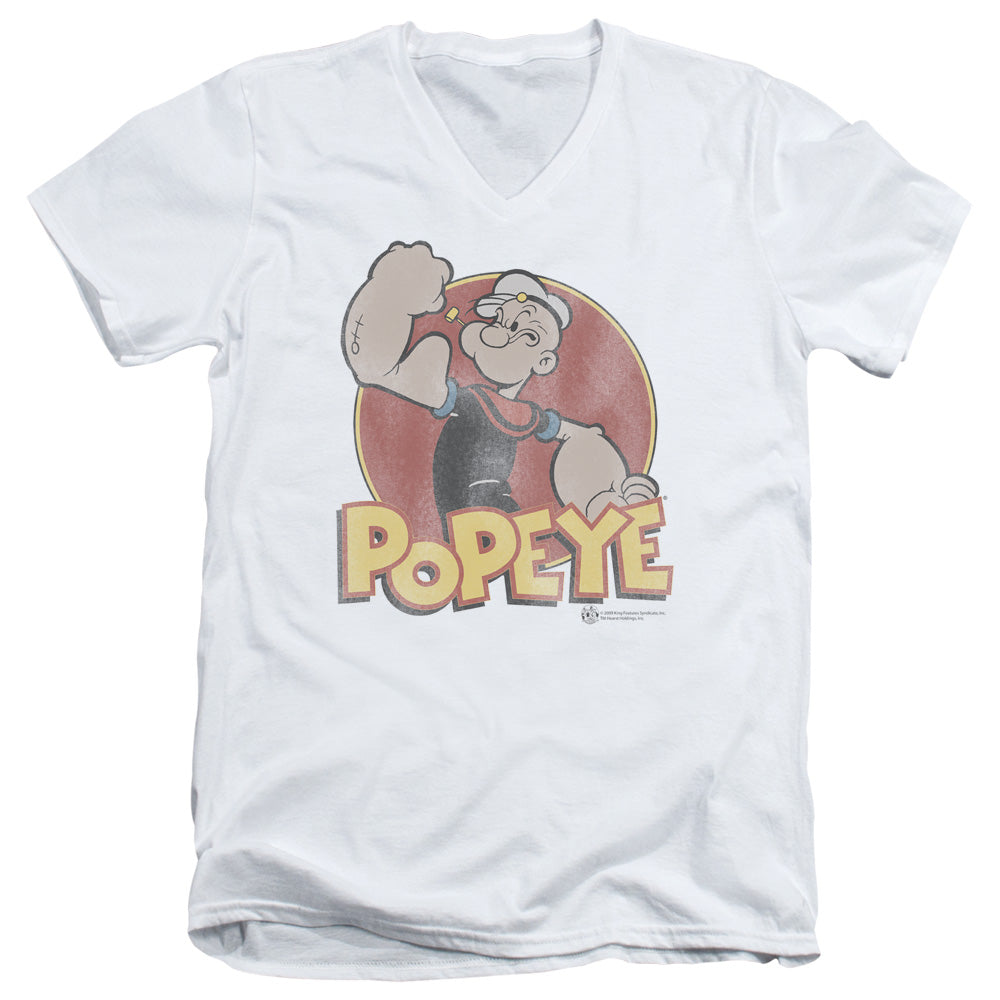 Popeye Retro Ring Mens Slim Fit V Neck T Shirt White