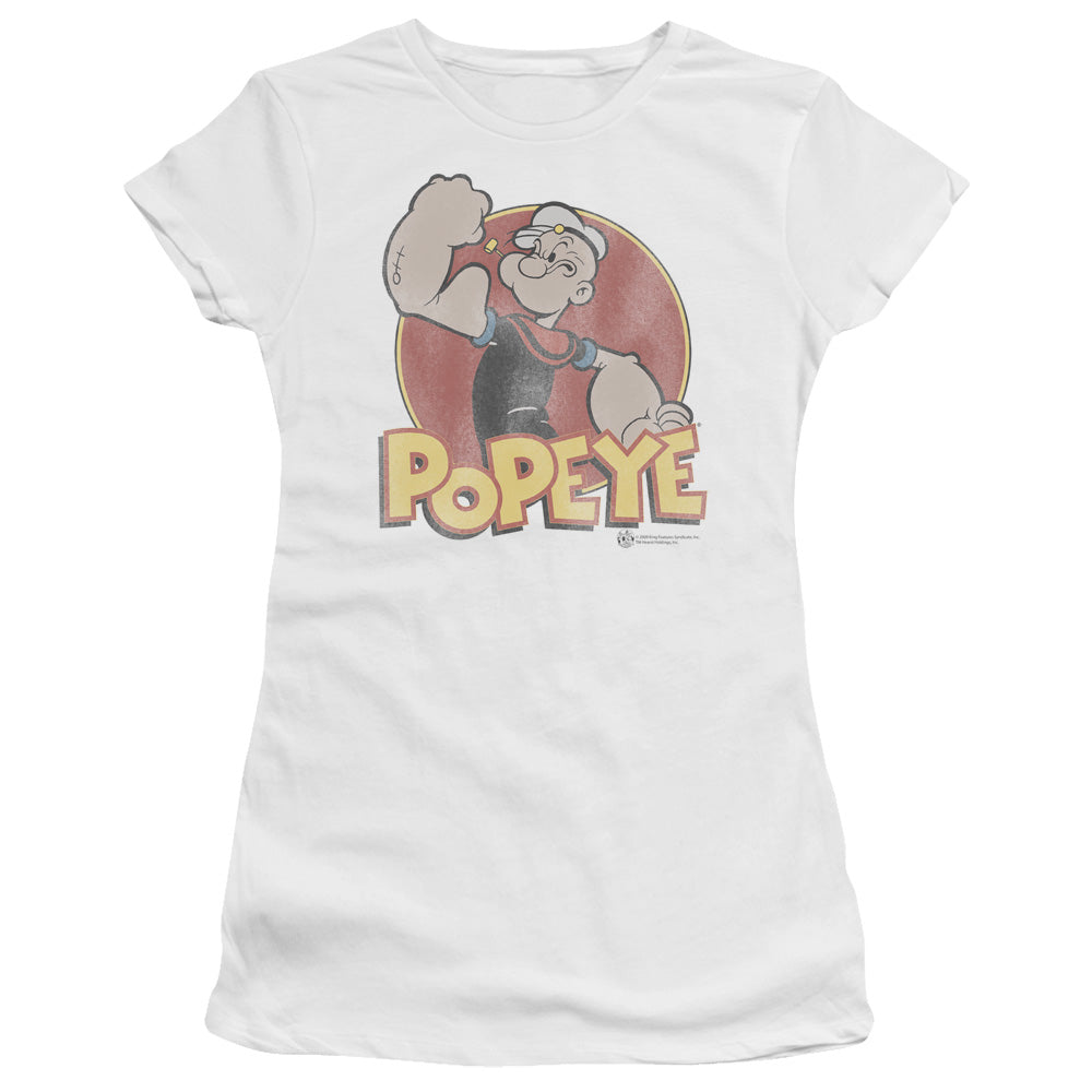 Popeye Retro Ring Junior Sheer Cap Sleeve Womens T Shirt White