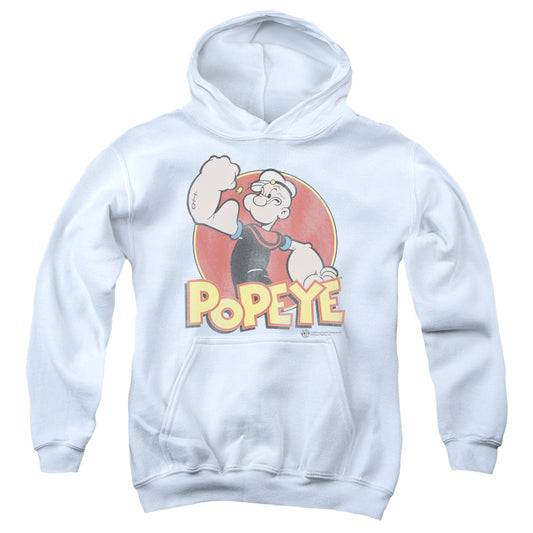 Popeye Retro Ring Kids Youth Hoodie White