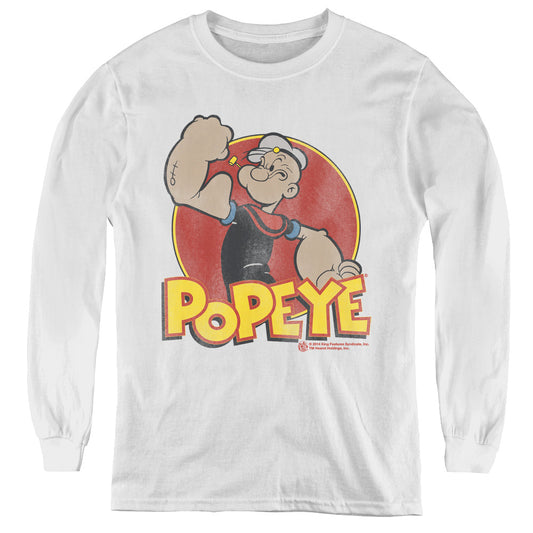 Popeye Retro Ring Long Sleeve Kids Youth T Shirt White