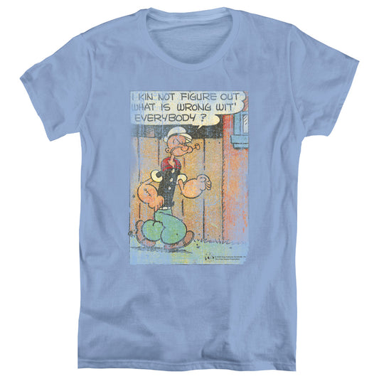 Popeye Puzzled Womens T Shirt Carolina Blue