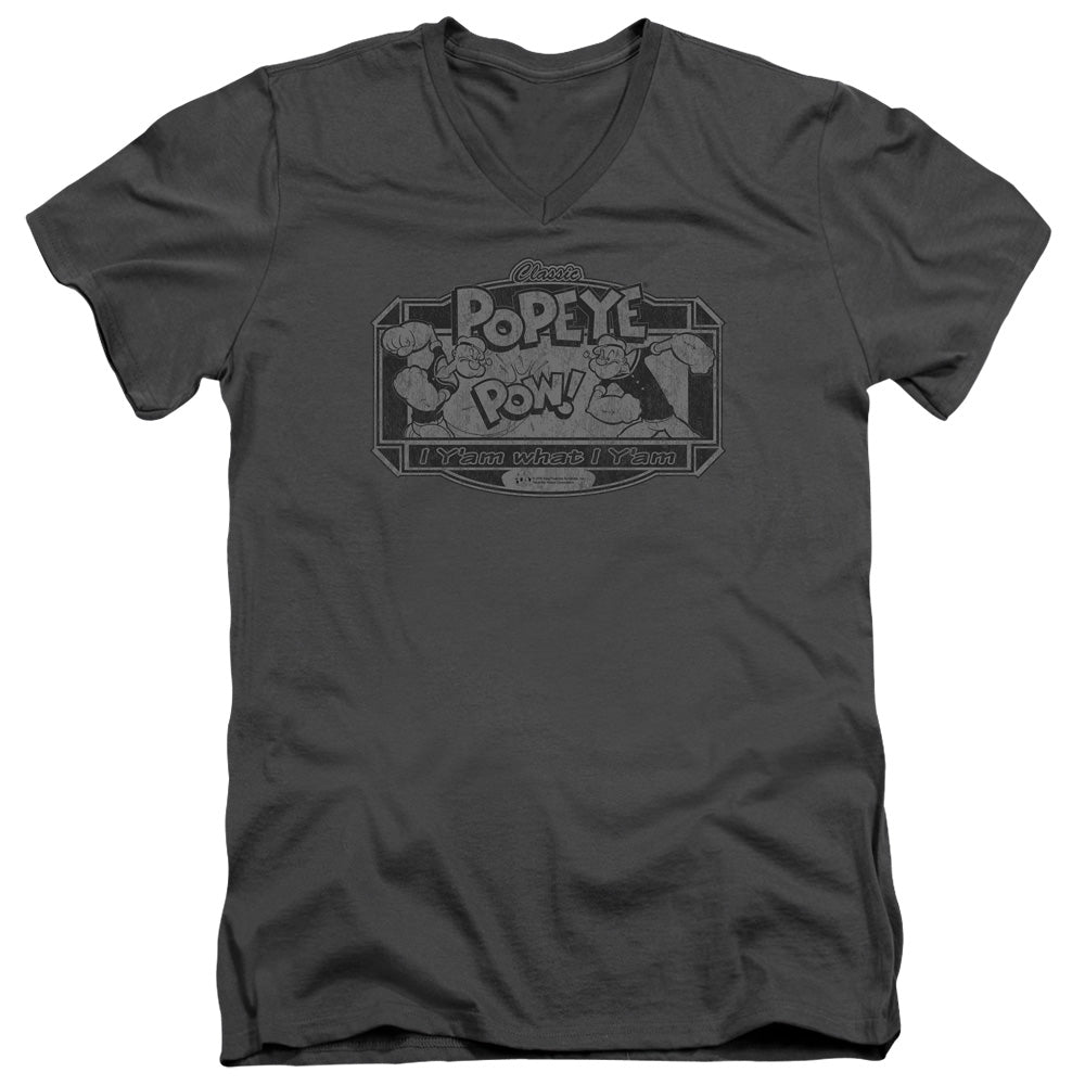 Popeye Classic Popeye S S Adult V Neck Charcoal