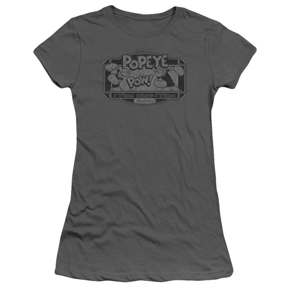 Popeye Classic Popeye Junior Sheer Cap Sleeve Womens T Shirt Charcoal