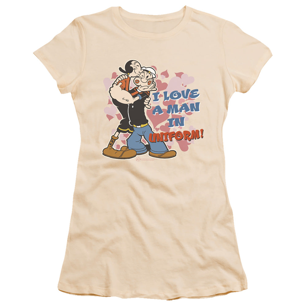 Popeye Sailor Love Junior Sheer Cap Sleeve Womens T Shirt Cream