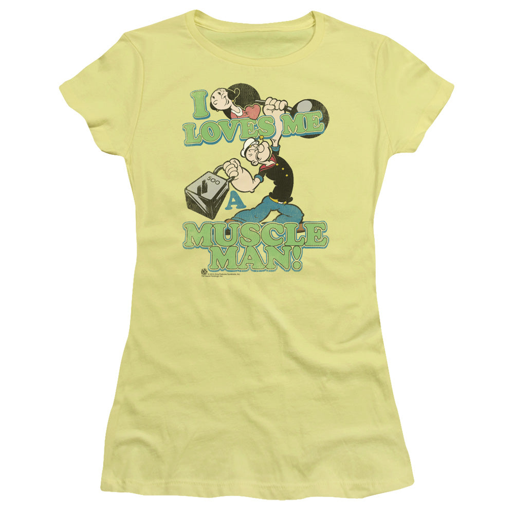 Popeye Muscle Man Junior Sheer Cap Sleeve Womens T Shirt Banana