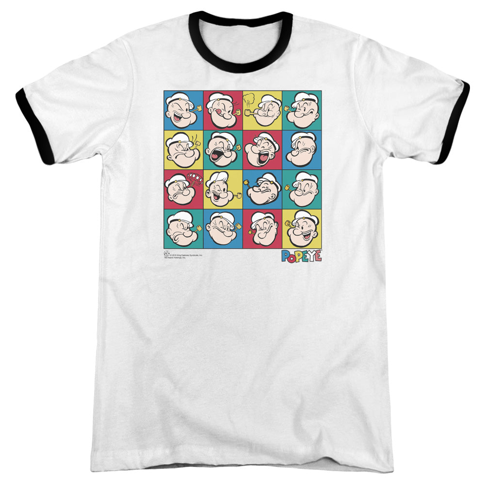 Popeye Color Block Heather Ringer Mens T Shirt White Black