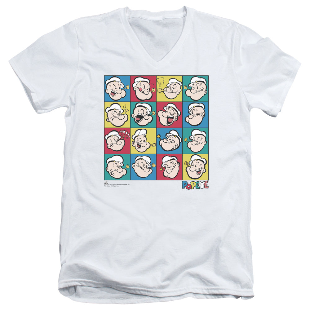 Popeye Color Block S S Adult V Neck White