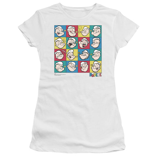 Popeye Color Block Junior Sheer Cap Sleeve Womens T Shirt White