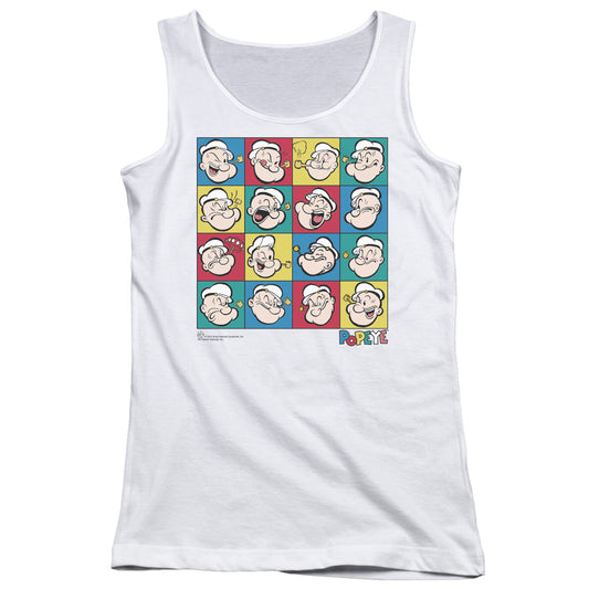 Popeye Color Block Womens Tank Top Shirt White