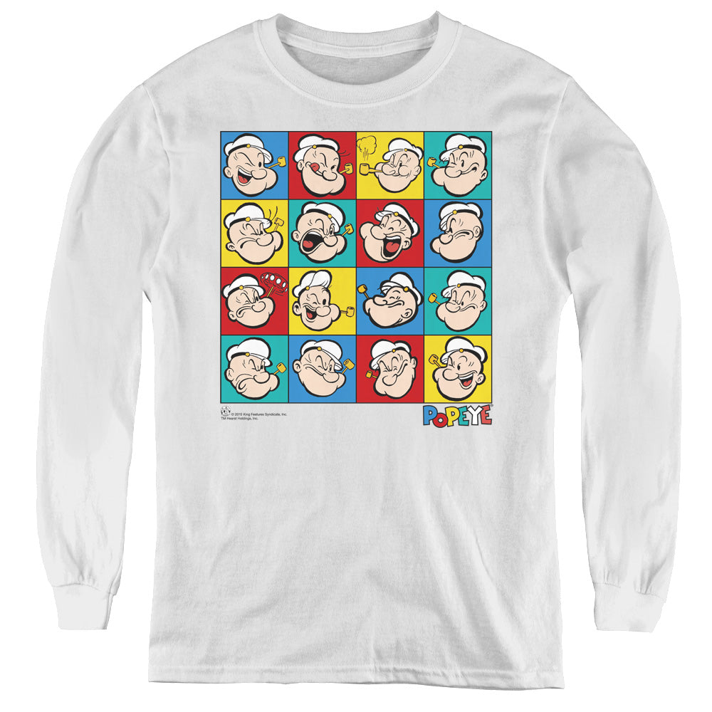 Popeye Color Block Long Sleeve Kids Youth T Shirt White