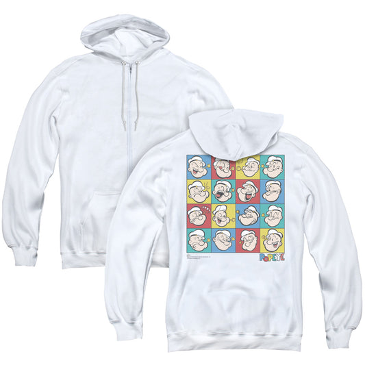 Popeye Color Block Back Print Zipper Mens Hoodie White