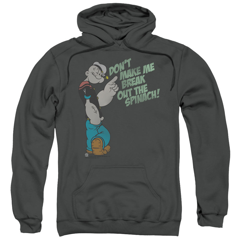 Popeye Break Out Spinach Mens Hoodie Charcoal