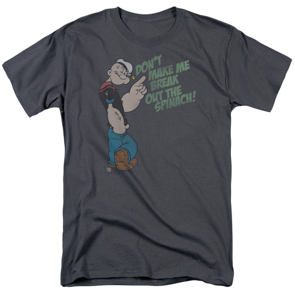 Popeye Break Out Spinach Mens T Shirt Charcoal