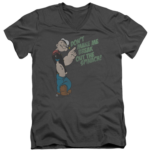 Popeye Break Out Spinach S S Adult V Neck Charcoal