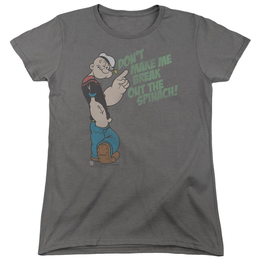 Popeye Break Out Spinach Womens T Shirt Charcoal