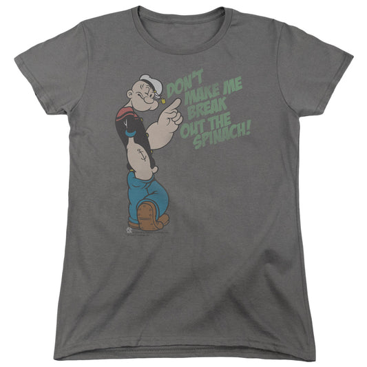 Popeye Break Out Spinach Womens T Shirt Charcoal