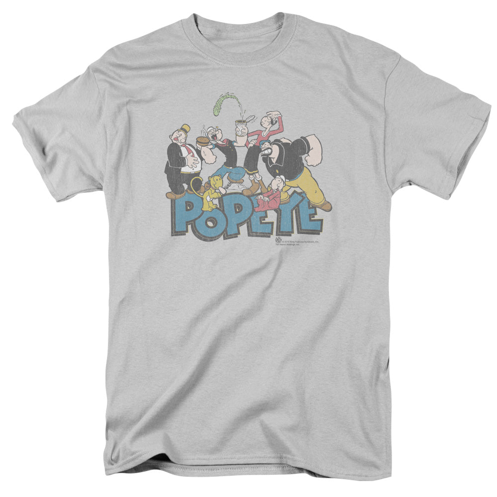 Popeye The Gang Mens T Shirt Silver