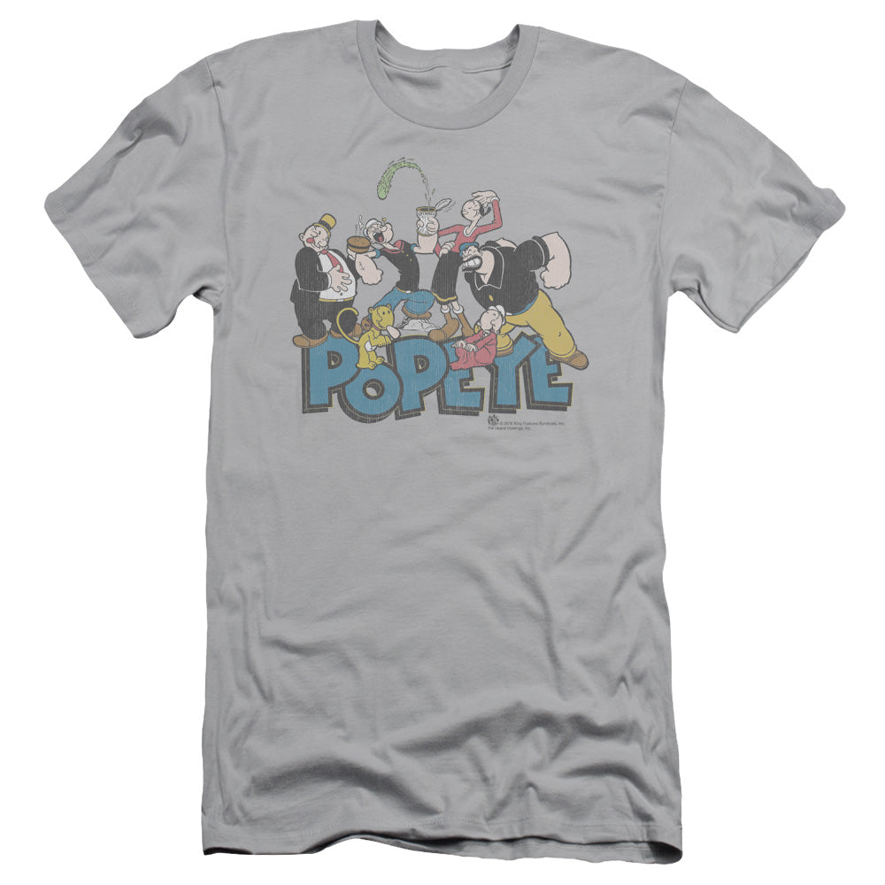 Popeye The Gang Slim Fit Mens T Shirt Silver